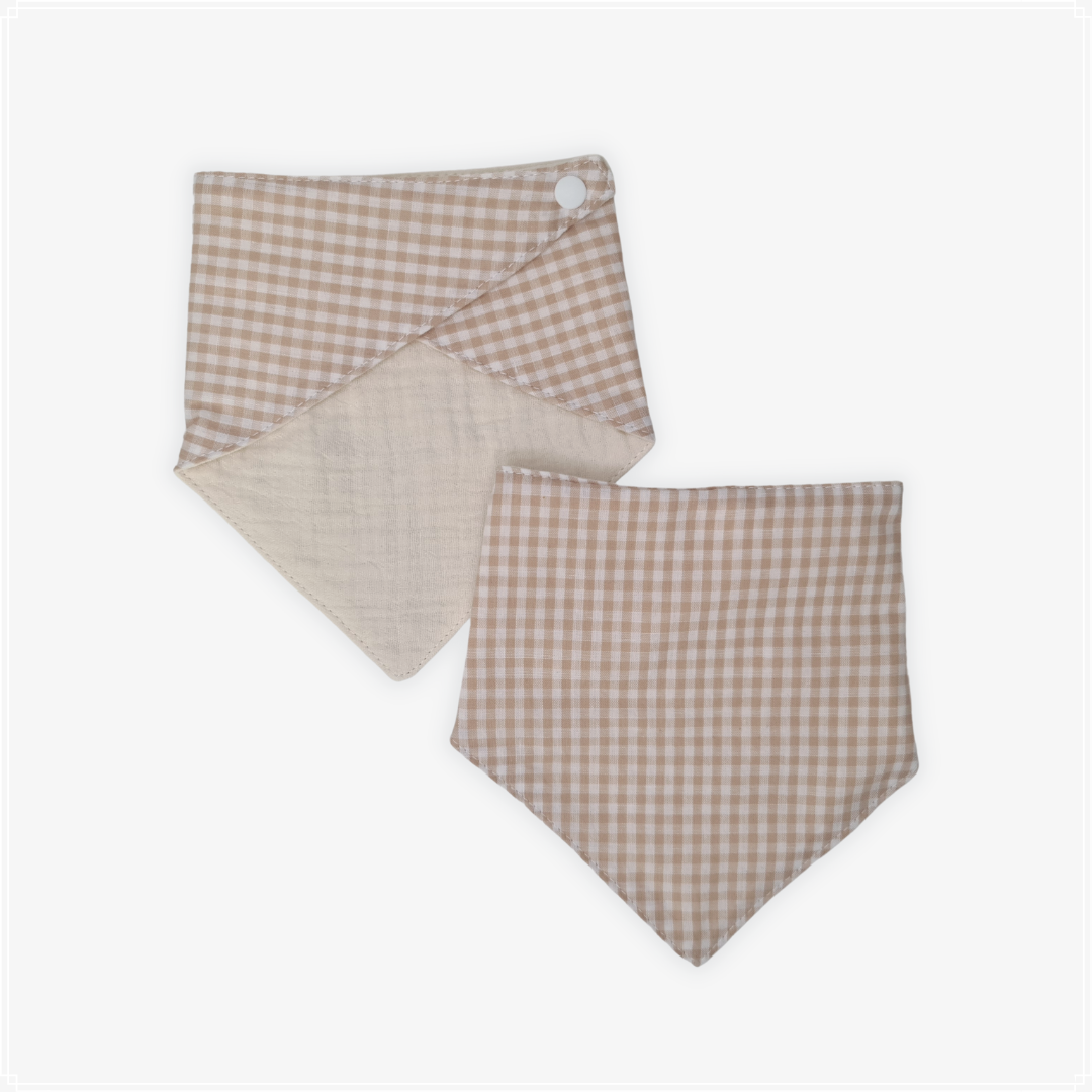 Linen Bandana Bib - Sand/Gingham