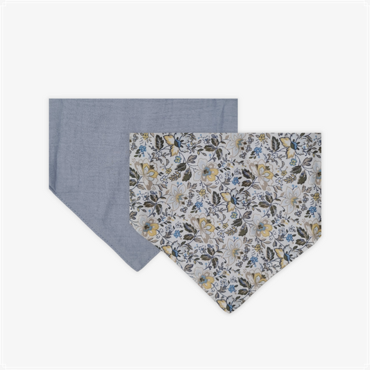Linen Bandana Bib - Blue/Floral